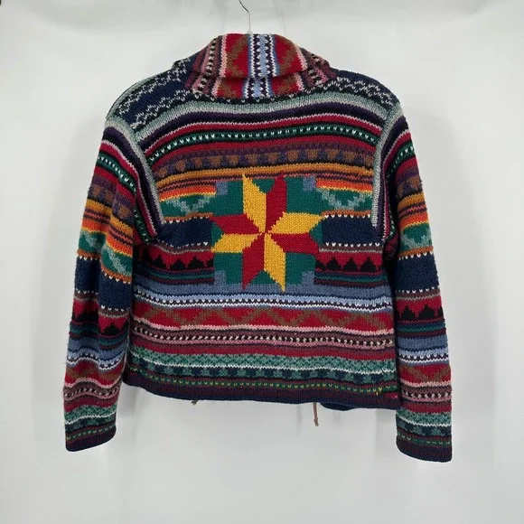 Casual Corner Womens Southwestern Boho Cardigan Size M Shetland Wool Vintage - Picture 2 of 7